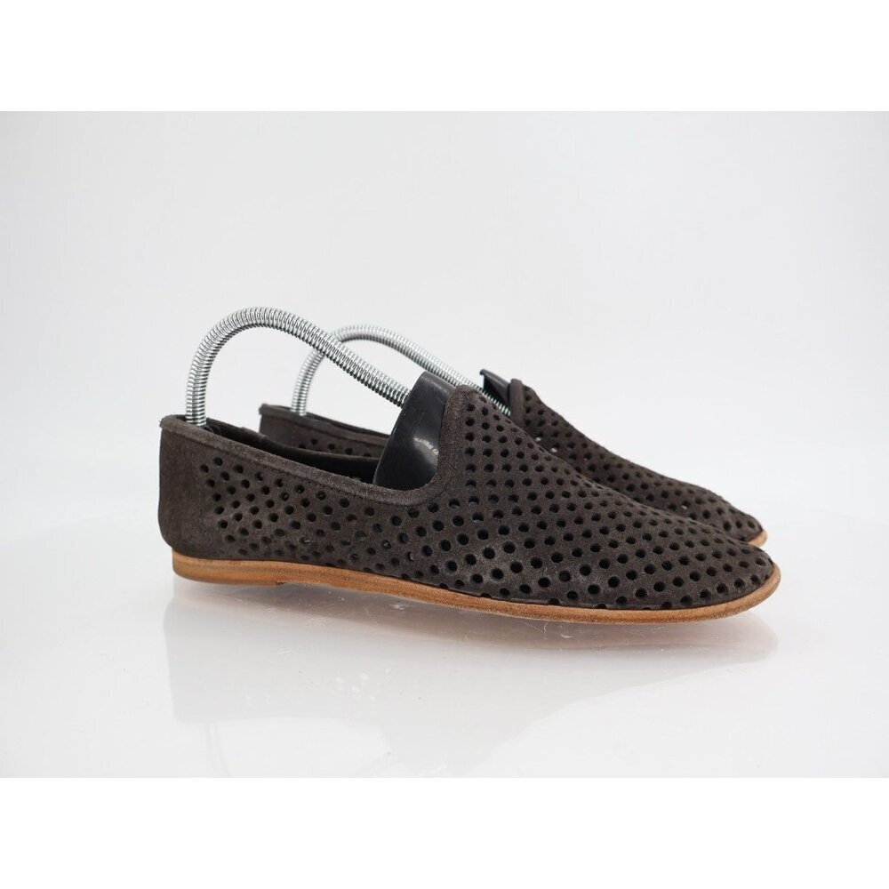 Pedro Garcia Yara Perforated Suede Leather Loafers Size 39 Dark Gray Luxury Flat